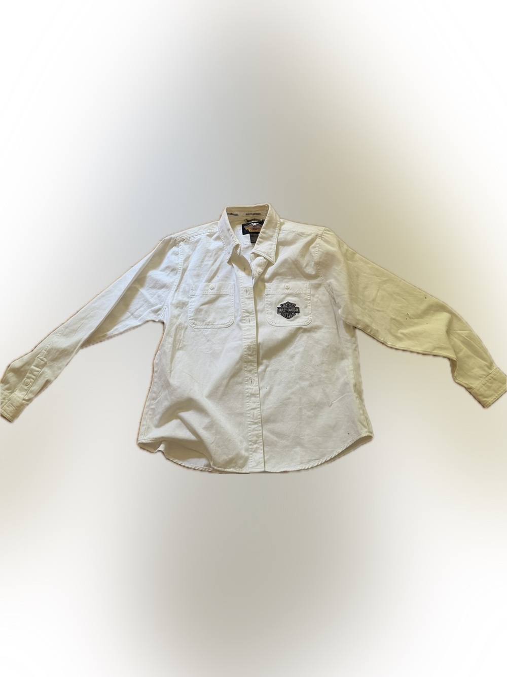 Vintage Harley-Davidson White Long-Sleeve Button-Down Work Shirt Women's